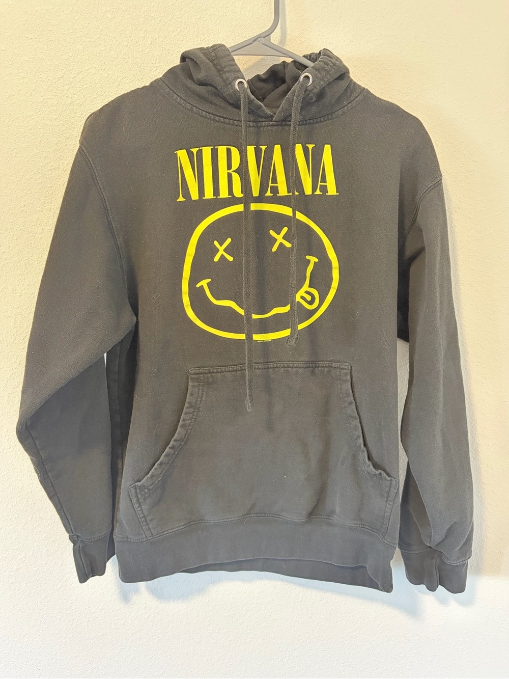 Official Nirvana Smiley Face Logo Hoodie Black - Men's / Unisex Small 19.5" P2P